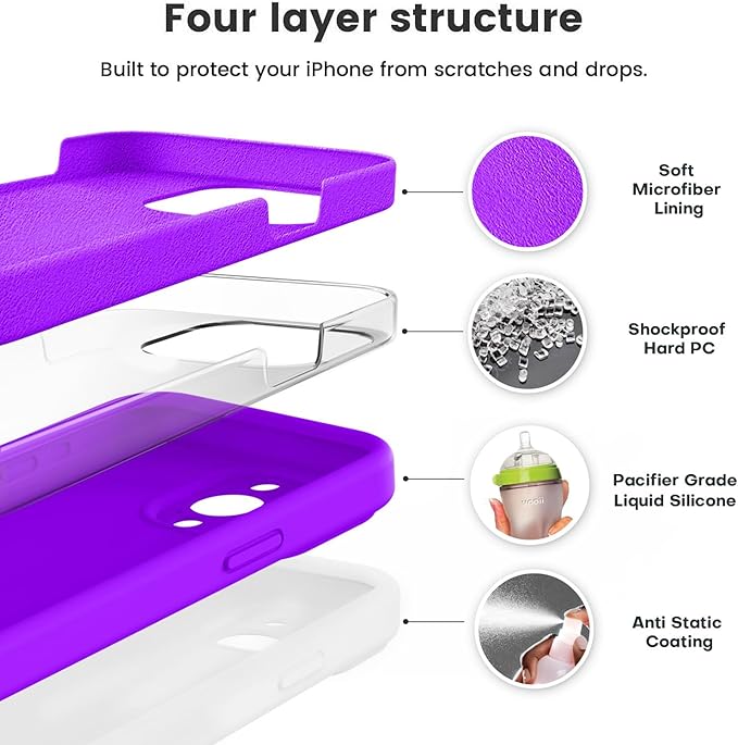 Vooii Compatible with iPhone 15 Pro Max Case, Upgraded Premium Silicone, [Camera Protection] [Soft Anti-Scratch Microfiber Lining] Shockproof Phone Case for iPhone 15 Pro Max 6.7 inch - Neon Purple