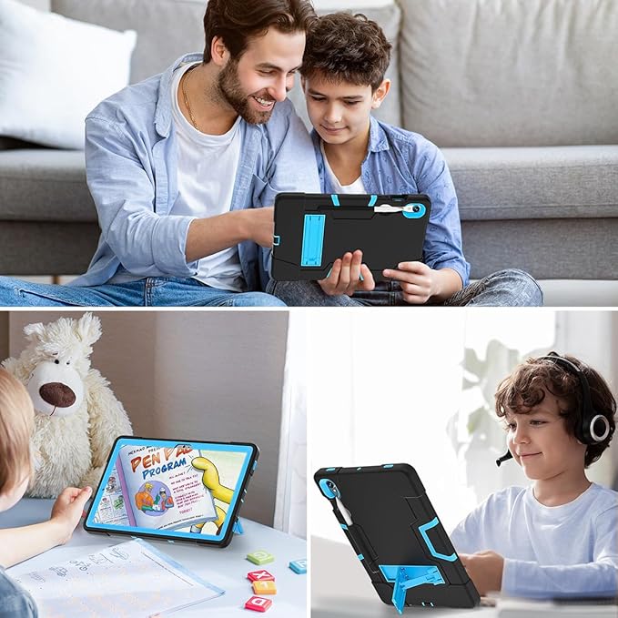 Case for Galaxy Tablet S10 FE 10.9" / S9 FE / S9 11" 2023, Soft Silicone & Hard Pc 3-Layer Military Protector Cover for Tab S10 FE /S9 FE/ S9 /S8 /S7 with S-Pen Holder Stand Black+Blue
