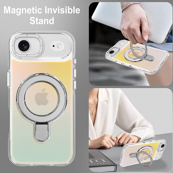 MOWIME Magnetic for iPhone Air Case with Stand [Compatible with Magsafe] [Cute Fashion Fluorescent Design] [1 Screen Protector] Slim Translucent Matte Case for iPhone Air 6.5" 2025, White