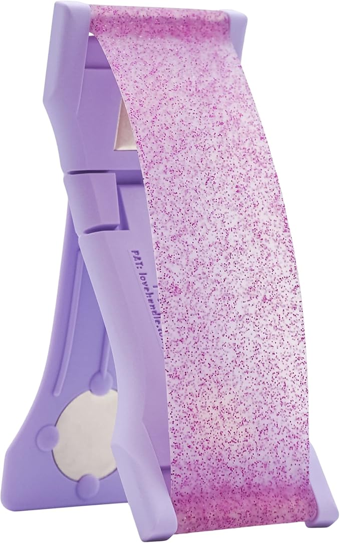 LOVEHANDLE PRO Premium Phone Grip - Silicone Phone Strap - Magnetic Phone Mount and Kickstand for Smartphone and Tablet - Amethyst Glitter Silicone