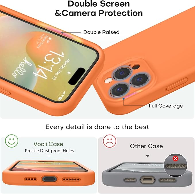 Vooii Compatible with iPhone 16 Pro Case, Liquid Silicone Upgrade [Camera Protection] [Soft Anti-Scratch Microfiber Lining] Shockproof Phone Case for iPhone 16 Pro 6.3 inch - Bright Orange
