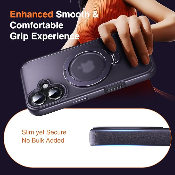 360° O-Ring MagStander for iPhone 16 Case with Magnetic Kickstand Ring Holder [Compatible with MagSafe][360°Rotate Stand Ring][Military Shockproof] Magnet iPhone 16 Phone Cover Matte Purple