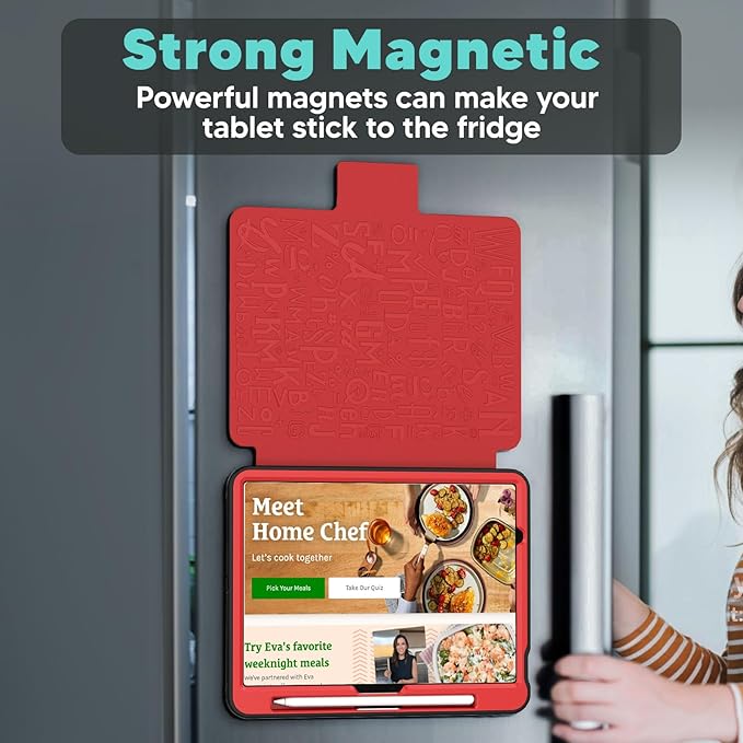 SEYMAC for iPad Air 11 inch Case M3/ M2 (2025/2024), Full Protective Auto Sleep/Wake Strong Magnetic Cover with 5 Standing Angles, Pencil Holder, Red