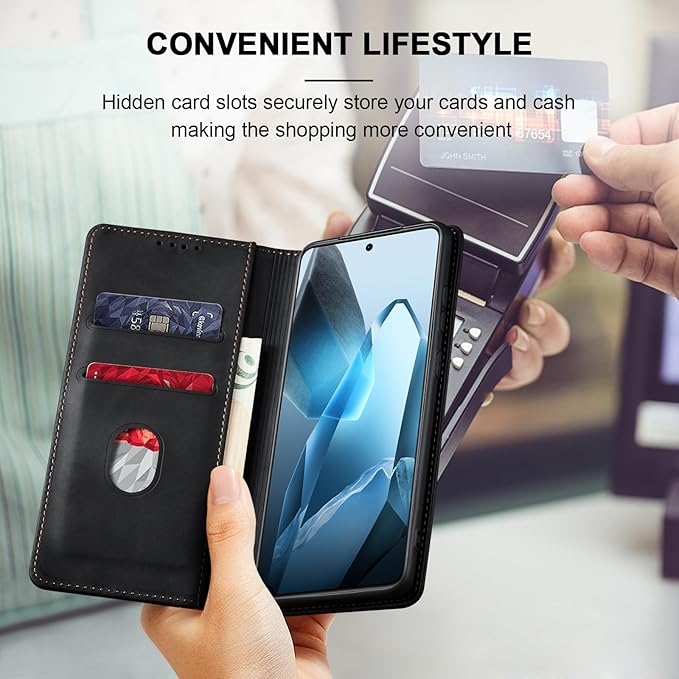 Jasonyu Flip Wallet Case for OnePlus 13 5G,Leather Magnetic Folio Cover with Card Holder,Kickstand - TPU Shockproof Durable Protective Phone Case,Black