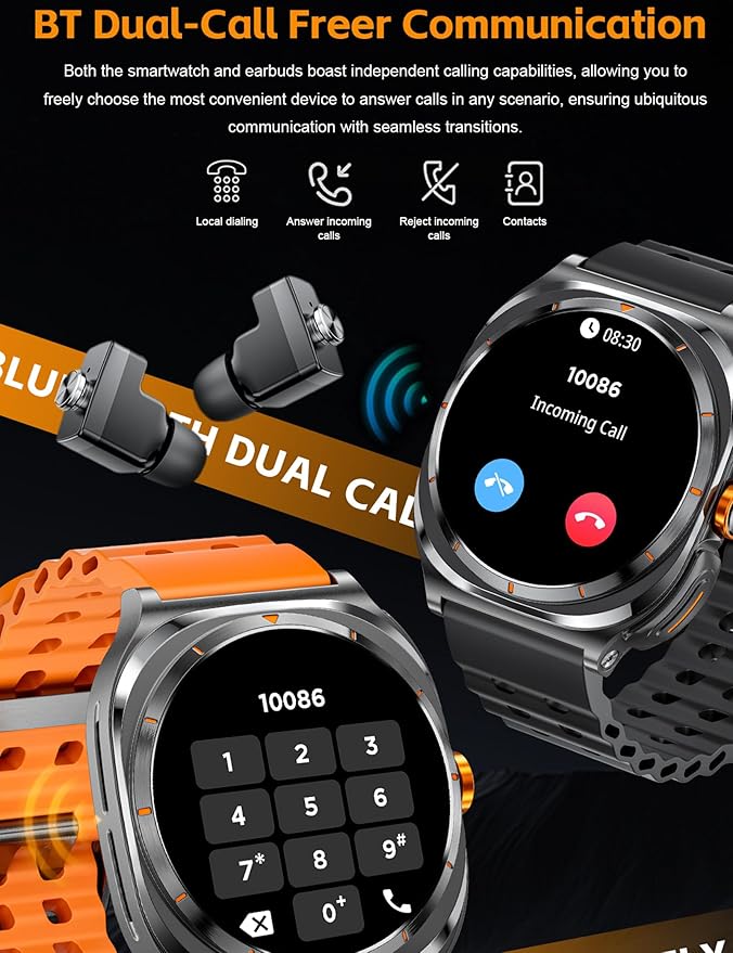 ZJX Smartwatch with Earbuds, 2-in-1 Sports Watch with Pedometer, 1.53-inch Rugged Fitness Watch, Calorie, Sleep Monitor, Heart Rate Monitor, 100+ Exercise Modes for iOS and Android