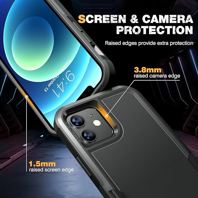 Diaclara Designed for iPhone 12 Case/iPhone 12 Pro Case, [with Privacy Screen Protector] [Anti Spy] [Military Grade Drop Protection] Heavy Duty Full-Body Shockproof Phone Case, Black