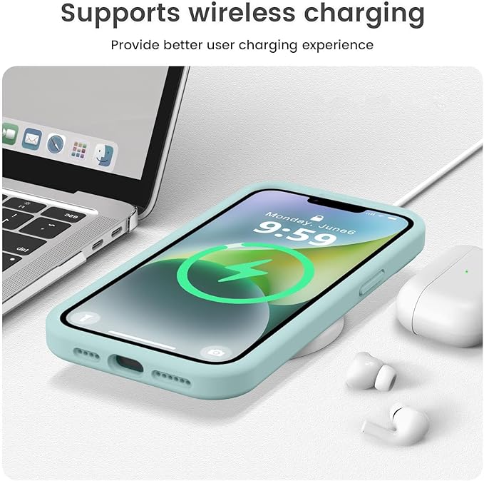 Vooii Compatible with iPhone 13 Pro Case, Liquid Silicone Upgrade [Camera Protection] [Soft Anti-Scratch Microfiber Lining] Shockproof Phone Case for iPhone 13 Pro 6.1 inch - Mint