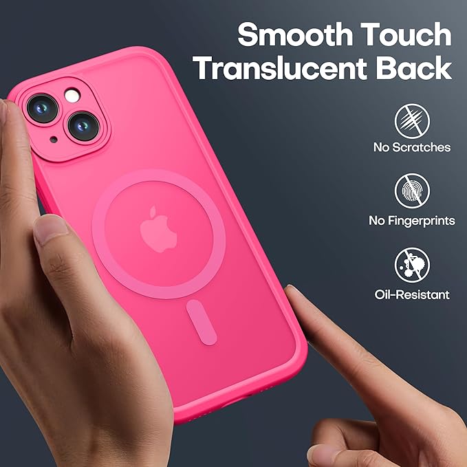 ImpactStrong Magnetic Guard Designed for iPhone 15 Case [Camera Protection] [Military Grade Drop Tested] [Compatible with MagSafe] Slim Translucent Matte Phone Case (6.1") - Hot Pink