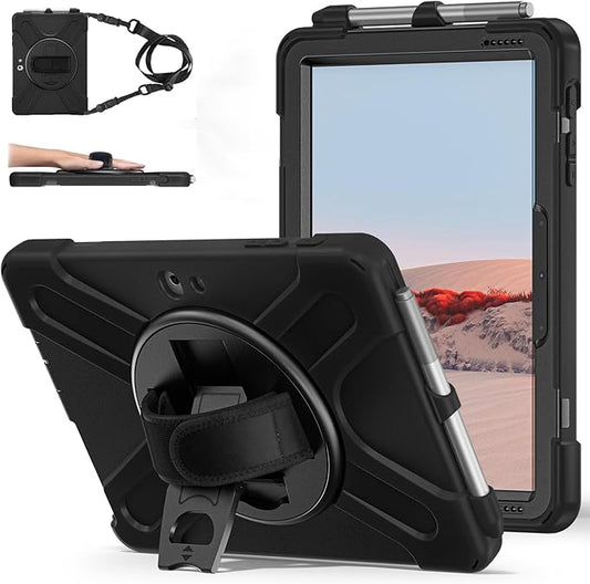 ZenRich Rugged Case for Surface Go 4 (2023)/Surface Go 3 (2021)/ Surface Go 2 (2020), Surface Go (2018) with Pen Holder Heavy Duty Shockproof Case with 360° Rotating Kickstand, Hand & Shoulder Strap