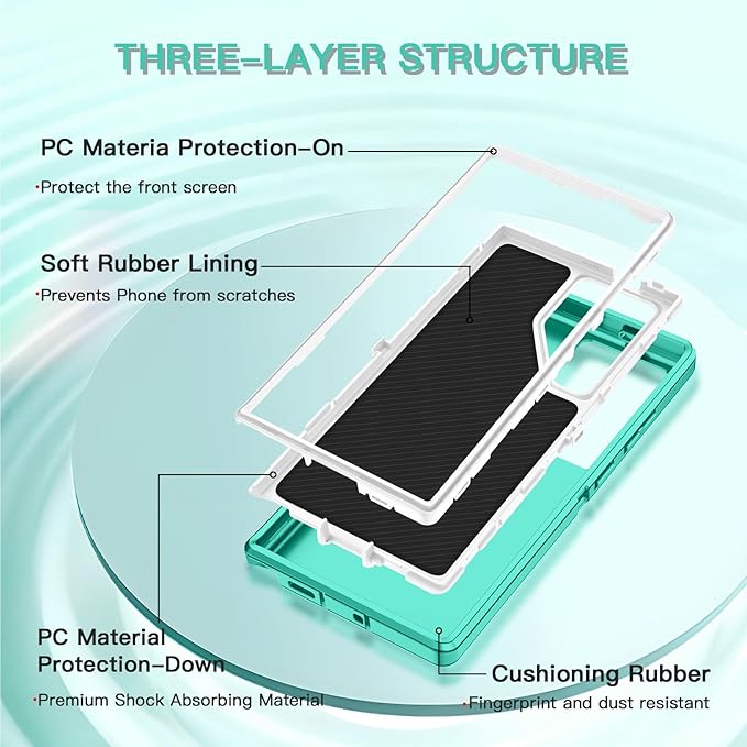 for Samsung Galaxy S25 Ultra Case Heavy Duty Protective Shockproof Dropproof 3-Layer Full Body Protection [Without Screen Protector] Tough Rugged Case for Galaxy S25 Ultra,Teal/White