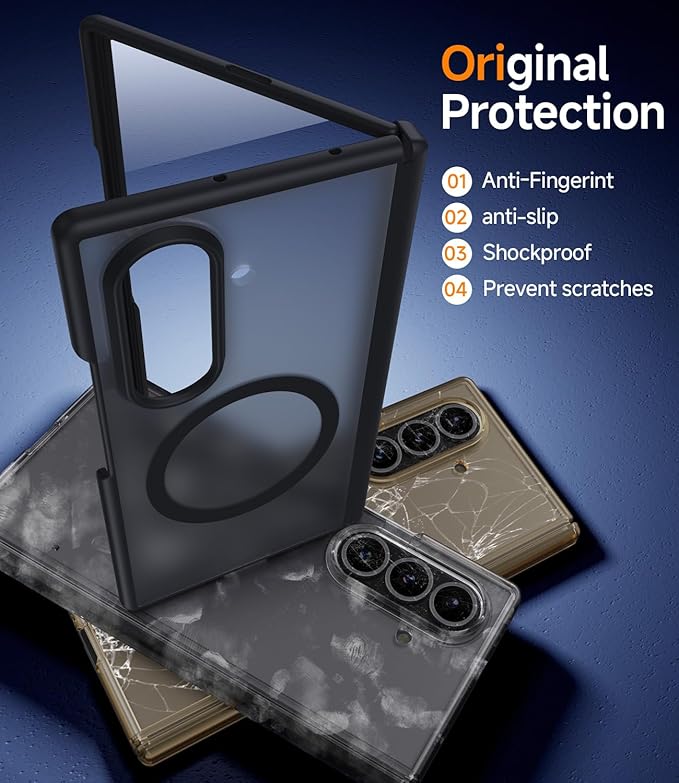 Magnetic for Samsung Galaxy-Z-Fold-7 Case: Fit for Magsafe & Built-in Hinge Protection & Screen Protector [Anti-Scratch] Shockproof Translucent Matte Phone Cover for ZFold 7 5G 2025(Black)