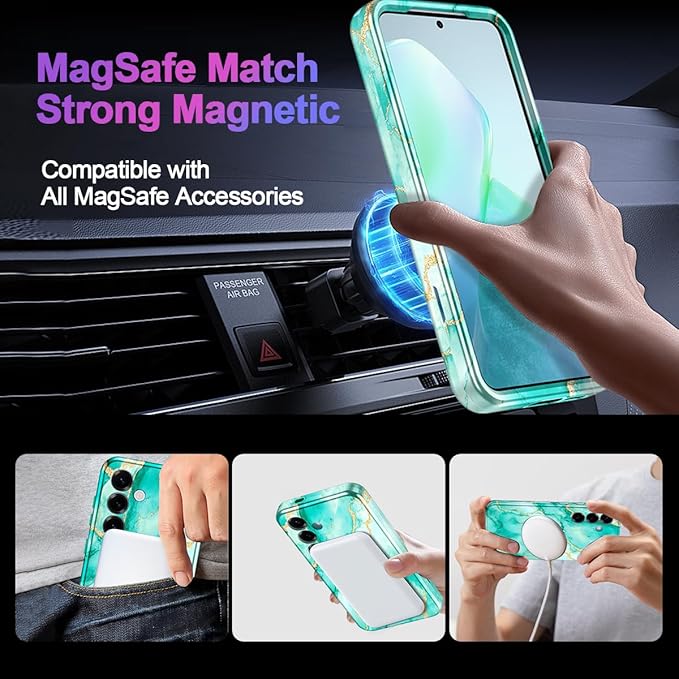 Casetego for Galaxy S25 Case,Compatible with MagSafe,[Military Grade Drop Test] Full Body Protection Slim Shockproof Rugged Marble Women Case for Samsung Galaxy S25 6.2 inch,Turquoise