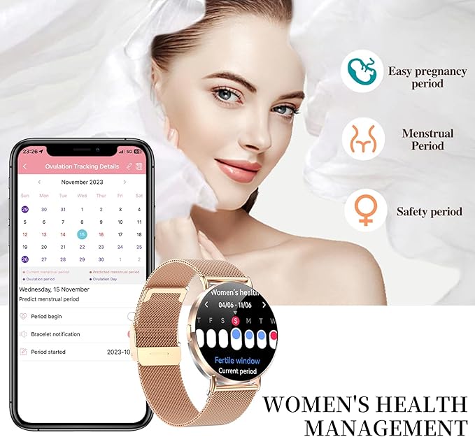 Welfit Smart Watch for Women (2 Straps),1.32-inch AMOLED Ultra Clear Screen Fitness Tracker with SpO2/heart Rate/Sleep Tracking, Suitable for iOS/Android System Waterproof smartwatch(Silver)