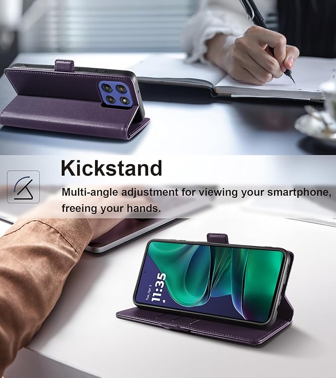 Wallet Flip Case for Moto G Stylus 5G (2025) - [RFID Blocking] Luxury PU Leather Card Holder Magnetic Phone Cover with Kickstand,Shockproof Protective Case,Purple