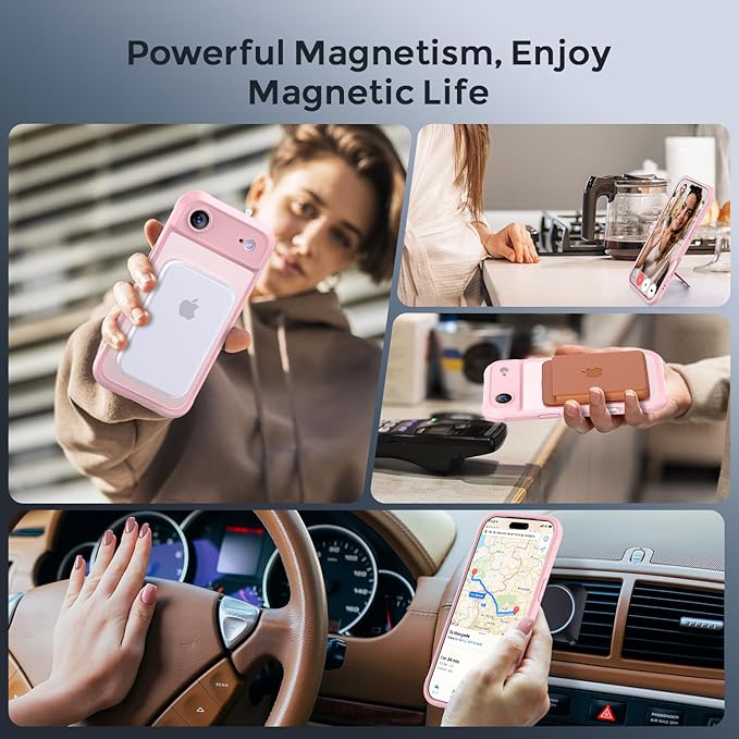 MOCCA Compatible with iPhone Air Case with Magnetic Invisible Stand [Full Camera Protection] [Compatible with Magsafe] Military Drop Shockproof Translucent Matte Phone Case Cover 6.5",Pink