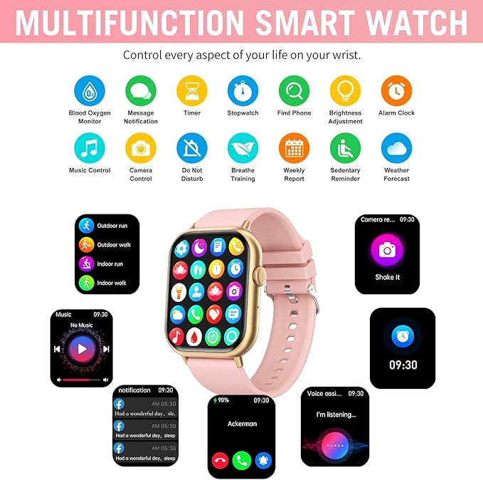 Smart Watches for Men Women (Answer/Make Call), 2.01" HD Screen Fitness Tracker Watch with Blood Pressure/Heart Rate/Sleep Monitor, Smart Watch for Android iOS Phones, IP67 Waterproof Sport Watch