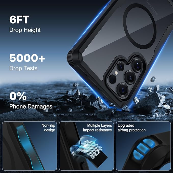 CENHUFO Magnetic Privacy for Samsung Galaxy S25 Ultra Case, Full Body Phone Case with Built-in 9H Tempered Glass Privacy Screen Protector and Camera Lens Cover, Shockproof Protective Bumper -Black