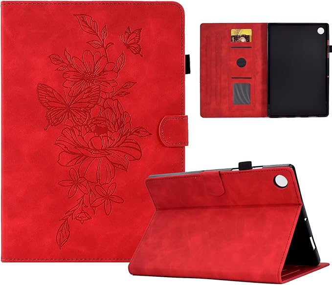 Case for Samsung Galaxy Tab A9+/A9 Plus 11 Inch 2024 2023 (SM-X210/X216/X218), PU Leather Cover Embossed Flower Multi-Angle Stand with Auto Wake/Sleep Case for Galaxy Tab 11 Inch,Red