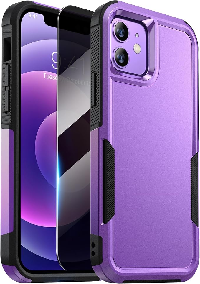 Diaclara Designed for iPhone 12 Case/iPhone 12 Pro Case, [with Privacy Screen Protector] [Anti Spy] [Military Grade Drop Protection] Heavy Duty Full-Body Shockproof Phone Case, Purple