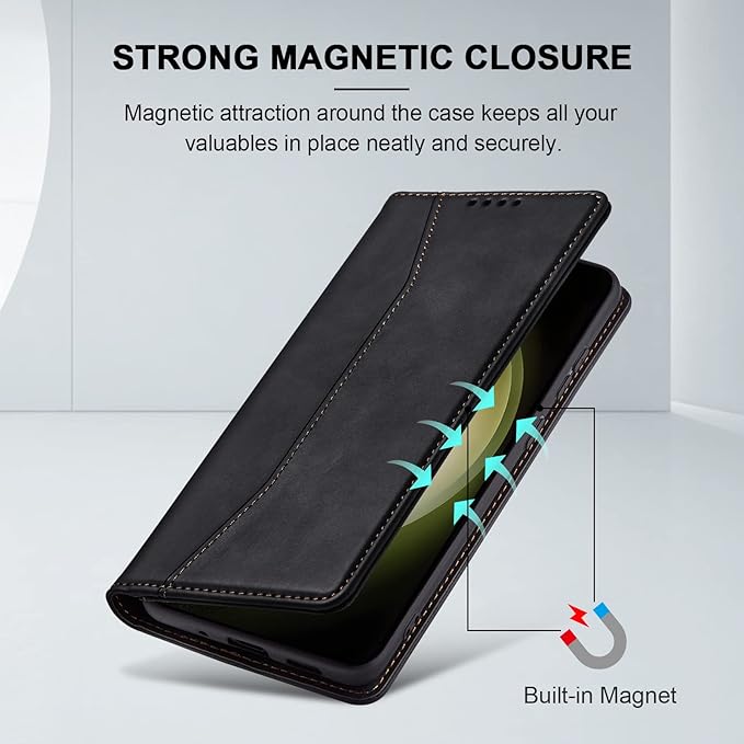 Jasonyu Flip Wallet Case for Samsung Galaxy S23 5G,Leather Magnetic Folio Cover with Card Holder,Kickstand - TPU Shockproof Durable Protective Phone Case,Black