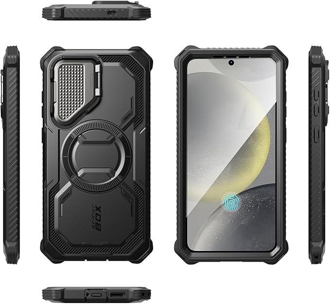 i-Blason for Samsung Galaxy S25 Plus Case with Camera Cover Stand [MagSafe Compatible] [Built-in Screen Protector] Full-Body Military-Grade Protection Rugged Magnetic Phone Case for S25 Plus, Black