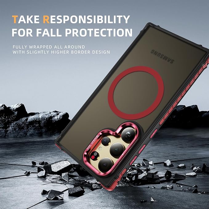 Magnetic for Samsung Galaxy S24 Ultra Case Red Fit for MagSafe Military-Grade Shockproof Protection Adjustable Kickstand Slim Matte Anti-Fingerprint Cover Men Women