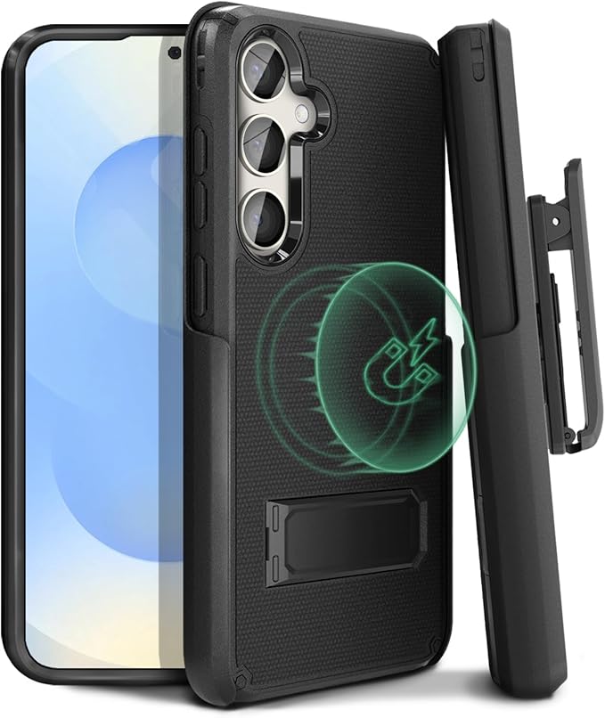 MOTIVE Designed for Samsung Galaxy s25 Case with Belt Clip, Compatible wiht MagSafe Qi2, Dual-Layer 10FT Military Grade Drop Protection, Shockproof s25 Holster Case 6.2” | Black