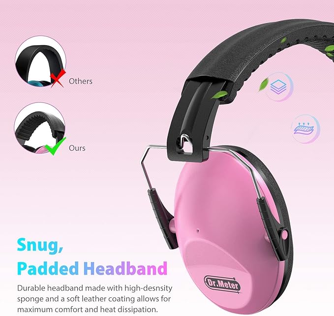 Dr.meter Noise Cancelling Ear Muffs: SNR27.4 Noise Cancelling Headphones for Adults Kids Ear Protection for Monster Jam Autism Sensory Concerts Fireworks- 2 Pack Green & Pink