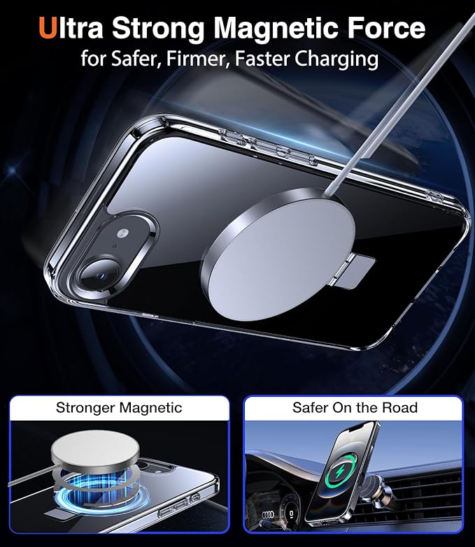 3-in-1 [Magnetic+Kickstand+Ring Holder] for iPhone 16e Case 2025 Stand Ring Holder Compatible with MagSafe, Military Shockproof Protective iPhone 16e Phone Case Kickstand Cover Clear