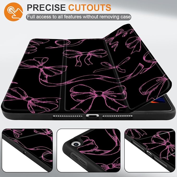 DONGKE Case Compatible with iPad 10.2 Inch 2021 2020 2019 iPad 9th/8th/7th Generation with Pencil Holder, Slim Stand Protective Case with Soft TPU Back, Auto Sleep/Wake Cover, Bows & Silk Ribbon