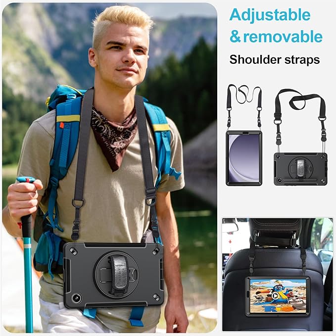 Case for Galaxy Tab A9 Plus 5G 2023: Heavy Duty TPU Cover for Samsung Tablet A9+ 11 Inch with Screen Protector- Stand - Handle - Shoulder Strap -S-Pen Holder- Black