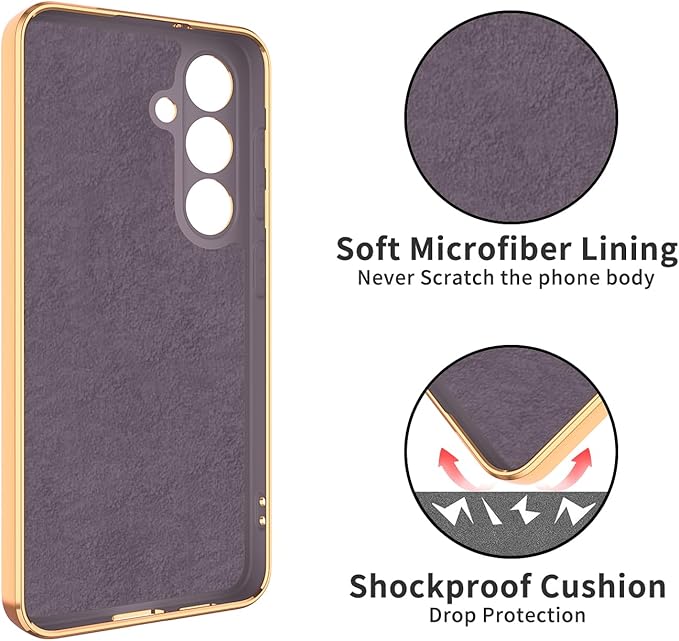 Dinick Purple for Samsung Galaxy S24 Case with Ring Holder Kickstand [with Magnetic] Soft TPU Bumper, Glitter Gold Electroplated Cover Slim Thin Protective Phone Case for Galaxy S24