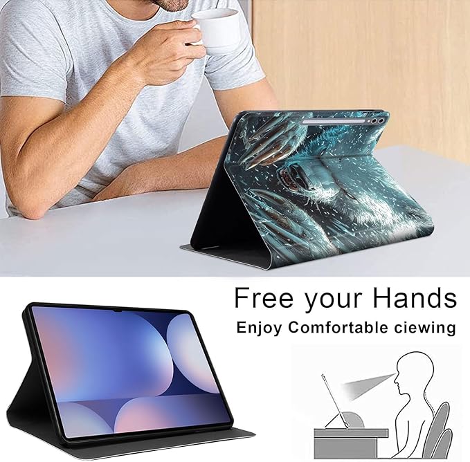 Case for Samsung Galaxy Tab S10 Ultra/Galaxy Tab S9/S8 Ultra 14.6-Inch, Slim PU Leather Stand Cover with Auto Wake/Sleep, Multi-Angle Viewing & Shockproof, White Bear with Claws