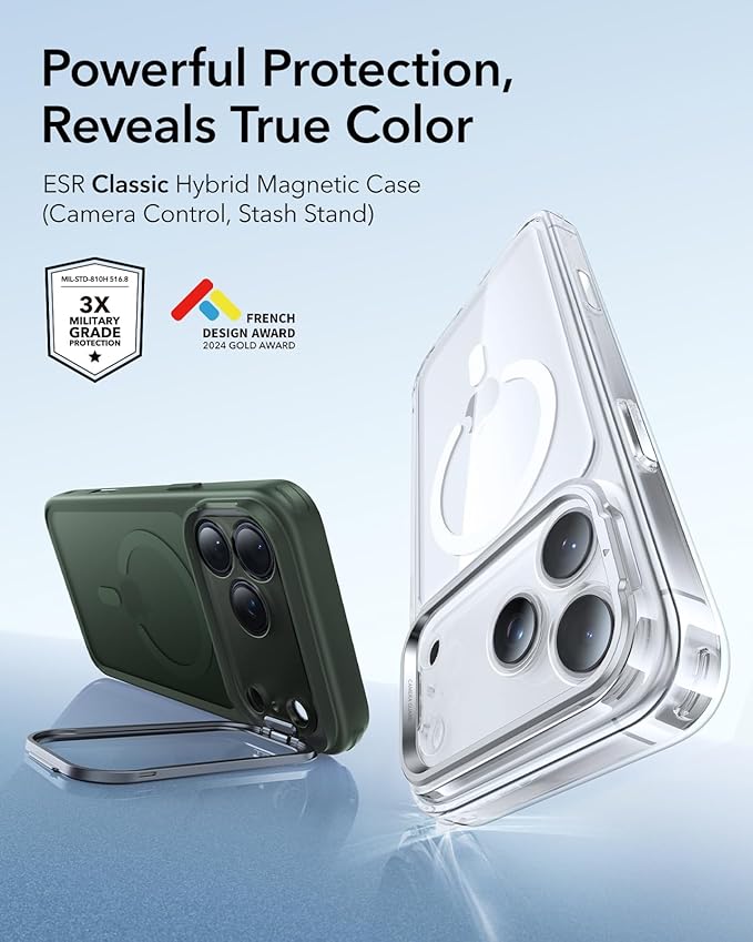 ESR for iPhone 17 Pro Case with Stand, Camera Control Cover Compatible with MagSafe, Military-Grade Drop Protection Magnetic Phone Case for iPhone 17 Pro, Scratch-Resistant Back Cover, Frosted Green