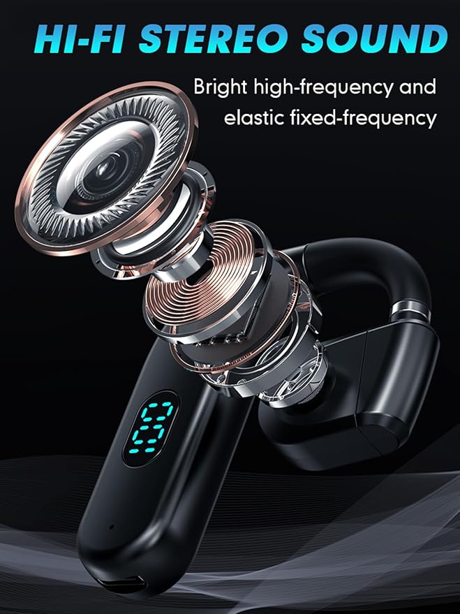 One Ear Headset Open Ear Air-Bone Conduction Headphones Wireless Bluetooth Headset Earpiece with Microphone for Cell Phones 30H Playtime Air-Bone Conducting Ear Piece Earphones for Sports Work