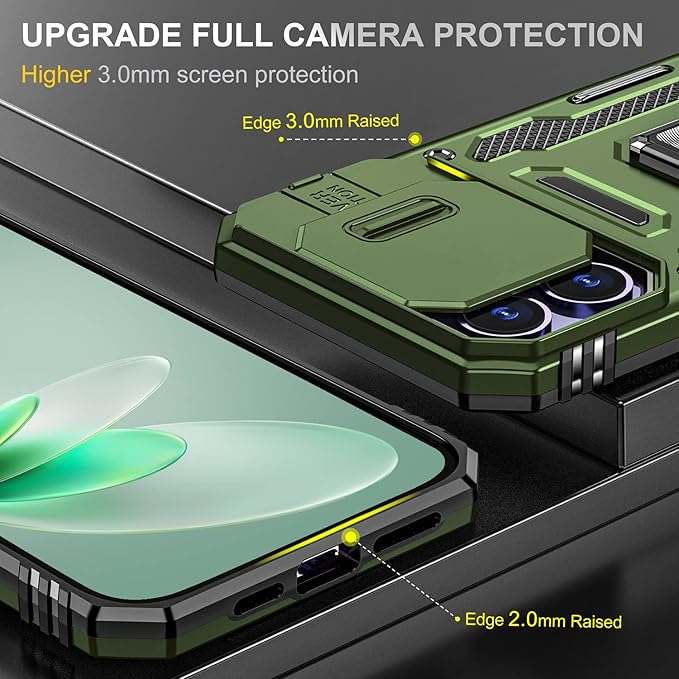 Case for iPhone 14 Pro Max Phone Case with Kickstand Ring Holder, with Camera Cover, with Magnetic Car Mount Function, for iPhone 14 Pro Max (Olive Green)