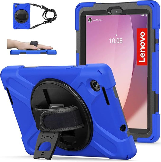 TSQQST for Lenovo M8 Tablet Case 4th Gen TB301XU 2024 Release | Heavy Duty Rugged Kids Case with Rotatable Kickstand & Hand Strap Shoulder Strap for Lenovo Tab M8 8 Inch TB-300FU 2023| Blue