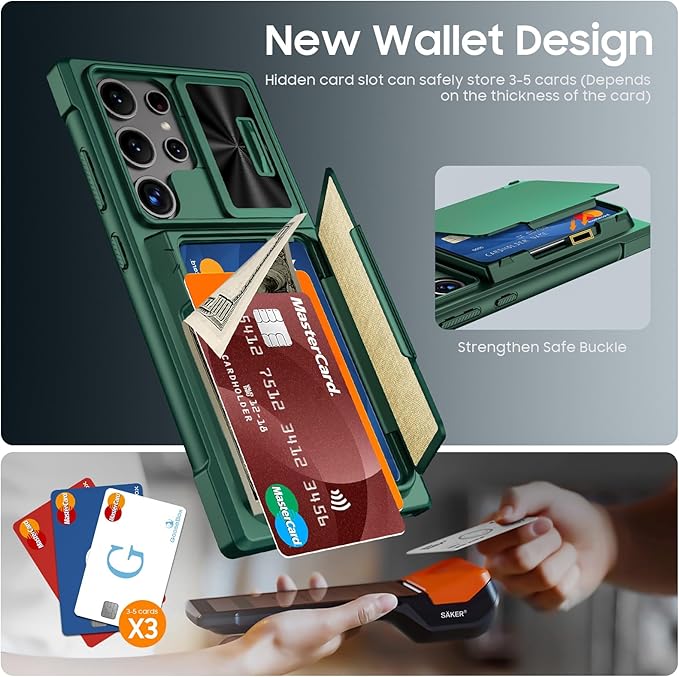 for Samsung Galaxy S24 Ultra Wallet Case with RFID Blocking Card Holder, Camera Cover and Kickstand, Full Body Shockproof Wallet Case for S24 Ultra 6.8In for Women Men-Dark Green(Upgraded)