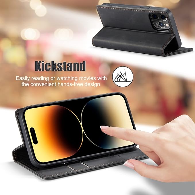 japezop iPhone 14 Pro Wallet Case with [RFID Blocking] Credit Card Slots Folio Magnetic Stand,Leather Flip Case Wallet for iPhone 14 Pro 5G 6.1 Inch (Black)