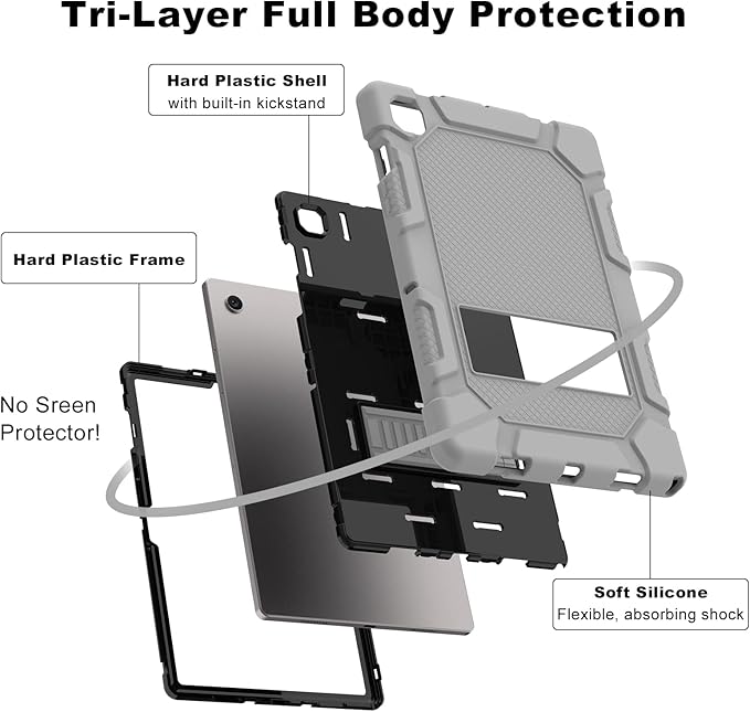 Samsung Galaxy Tab A8 Case with Kickstand, Hybrid Shockproof Rugged Cover for Samsung A8 Tablet 10.5 Inch (SM-X200/X205/X207), Gray+Black