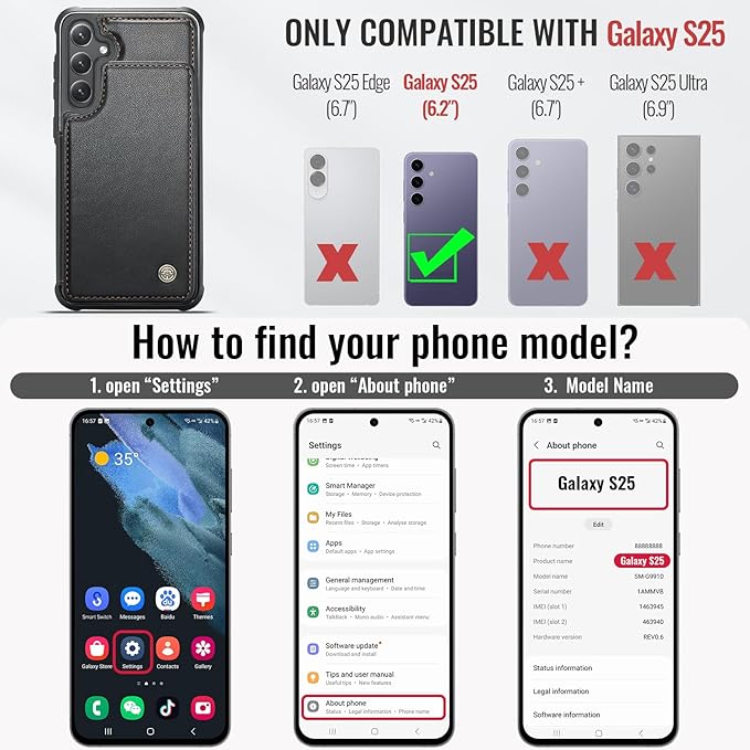 Vinich for Samsung Galaxy S25 Wallet Case with Card Holder, RFID Blocking Credit Slots Kickstand Shockproof Phone Cover for Women Men, Black