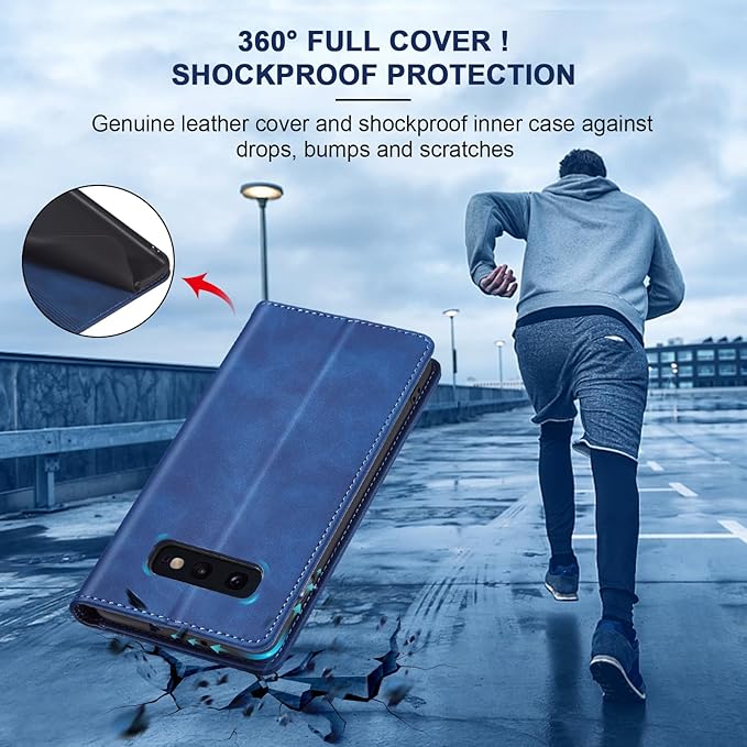 Jasonyu Flip Wallet Case for Samsung Galaxy S10e,Leather Magnetic Folio Cover with Card Holder,Kickstand - TPU Shockproof Durable Protective Phone Case,Blue