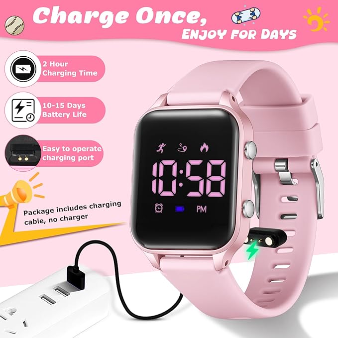 Kids Digital Watches for Boys Girls, Sports Watch with Fitness Tracker, Pedometer, Alarm Clocks, Stopwatch, No App Needed Waterproof Kids Watch, Gift for Teens Student Girls Boys Ages 5-14