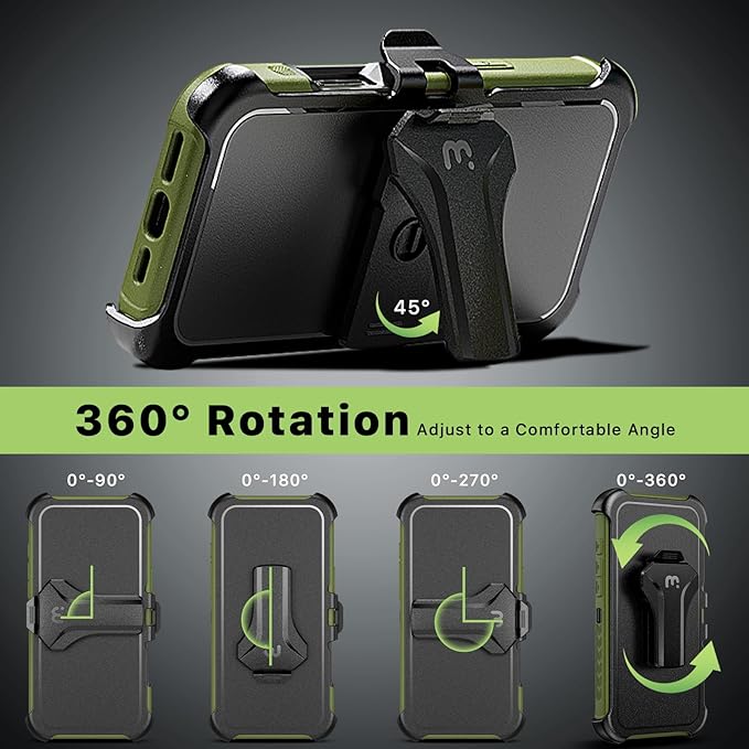 M MYBAT PRO Maverick Series for iPhone 16 Pro Max Case with Belt Clip Holster,[Compatible with Magsafe]&Screen Protector,Anti-Drop,Shockproof,360°Rotating Kickstand,Heavy Duty Protection Army Green