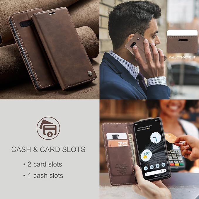 for Google Pixel 7 Case, Flip Wallet Leather Case with Card Holder Magnetic Closure Shockproof Kickstand Protective Phone Cases Cover for Google Pixel 7,Coffee