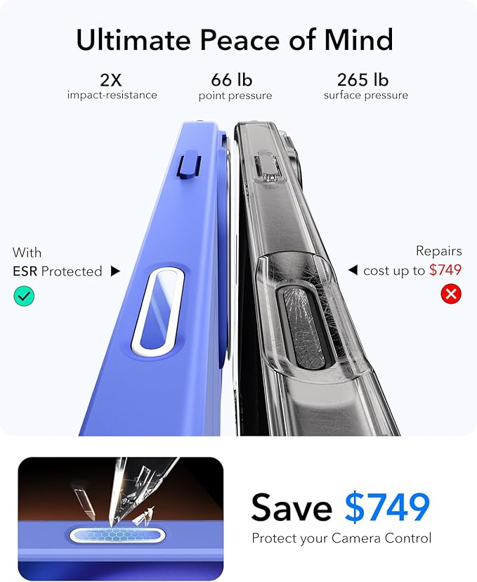 ESR for iPhone 16 Plus Case, Camera Control Button Compatible with MagSafe, Military-Grade Protective Case, Built-in Stash Stand Phone Case, Scratch-Resistant Back Cover, Classic Series, Clear Blue