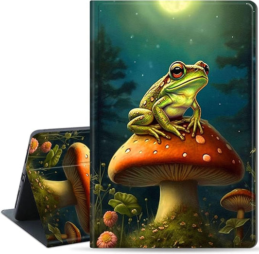 Slim Case for Samsung Galaxy Tab S10 FE / S9 FE 5G 10.9" & Tab S9 11", PU Leather Protective Cover, Multi-Angle Stand, Auto Sleep/Wake, Frog Mushroom
