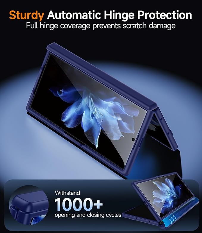 for Samsung Galaxy-Z-Fold-7 Magnetic Case: Compatible with Magsafe & Built-in Hinge Protection & HD Screen Protector - Lightweight Durable Translucent Matte Phone Cover for Z Fold7 5G 2025 (Blue)