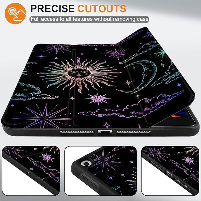 DONGKE Case Compatible with iPad 10.2 Inch 2021 2020 2019 iPad 9th/8th/7th Generation with Pencil Holder, Slim Stand Protective Case with Soft TPU Back, Auto Sleep/Wake Cover, Sun & Moon