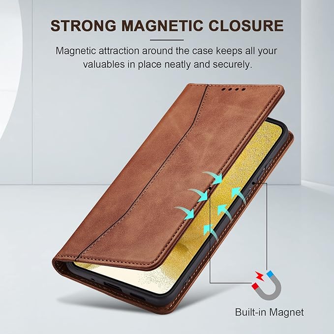 Jasonyu Flip Wallet Case for Samsung Galaxy S22 Plus,Leather Magnetic Folio Cover with Card Holder,Kickstand - TPU Shockproof Durable Protective Phone Case,Brown